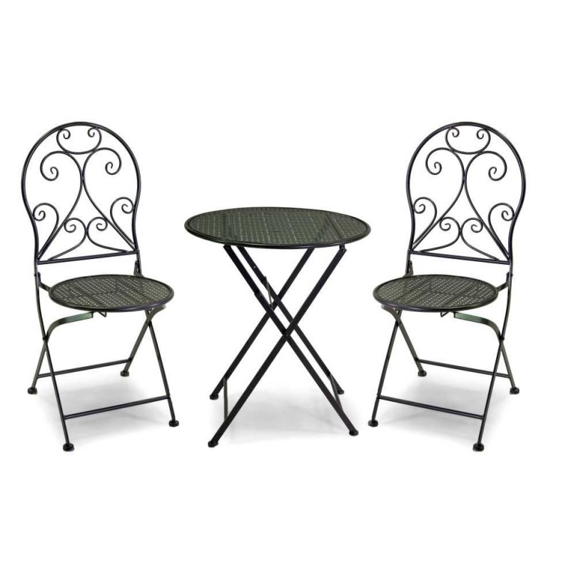 set tavolo + 2 sedie pieghevoli antracite in metallo