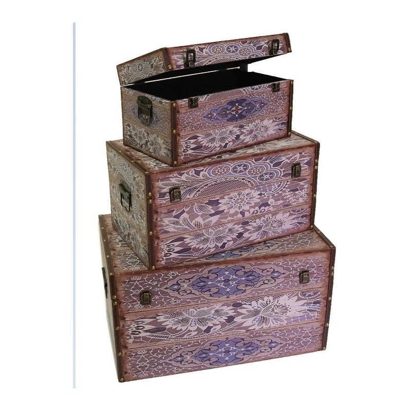 set 3 baule ecopelle fiori rettangolare