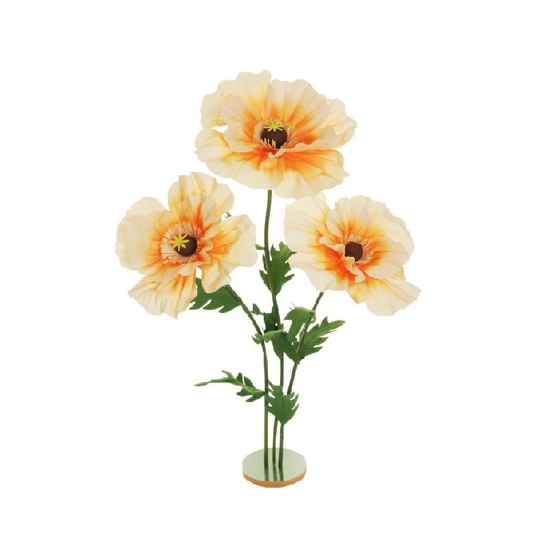 set 3 fiori giganti papavero in foam su base salmone