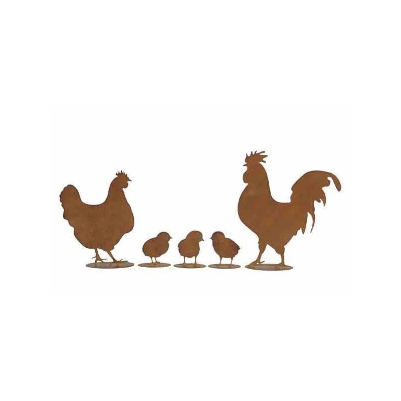 famiglia galline metallo corten