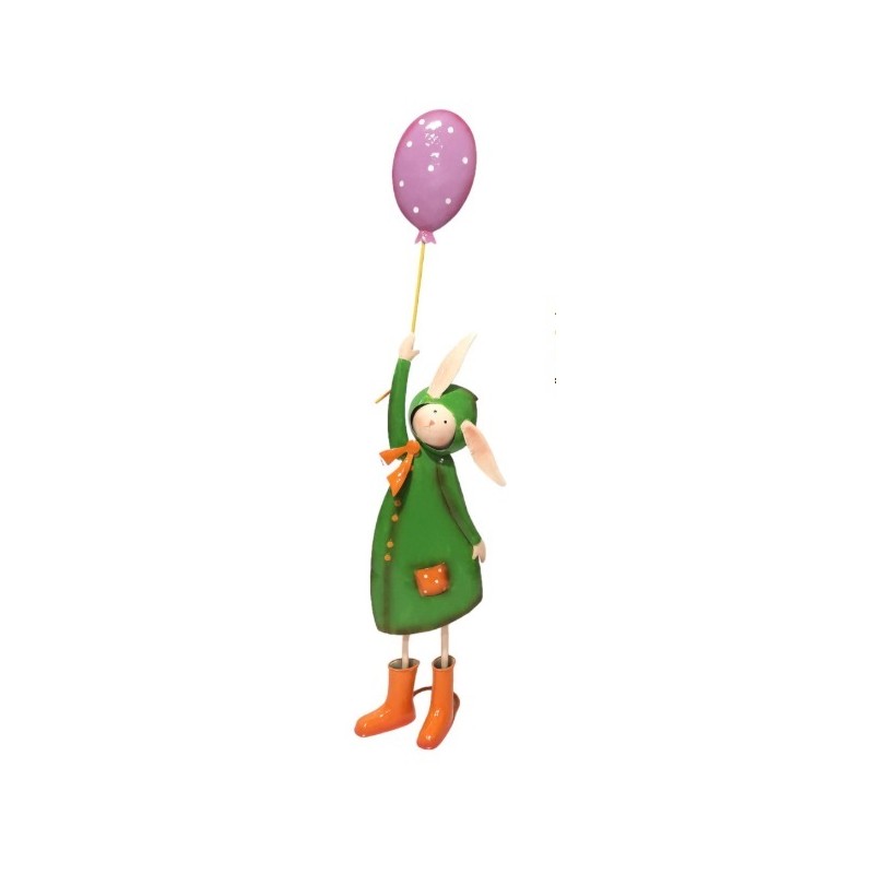 coniglietto metallo con impermeabile e palloncino